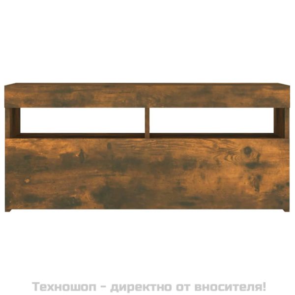 ТВ шкаф с LED осветление, опушен дъб, 90x35x40 см