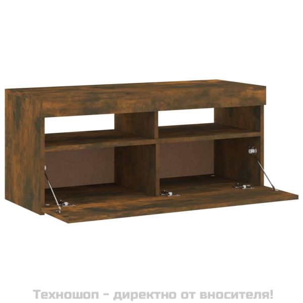 ТВ шкаф с LED осветление, опушен дъб, 90x35x40 см