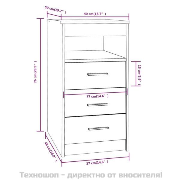 Шкаф с чекмеджета, сив сонома, 40x50x76 см, инженерна дървесина