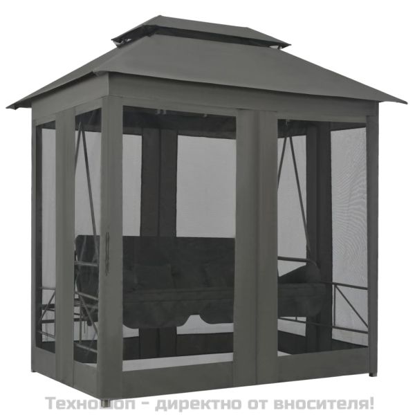 Градинска люлка със сенник, антрацит, 220x160x240 см, стомана