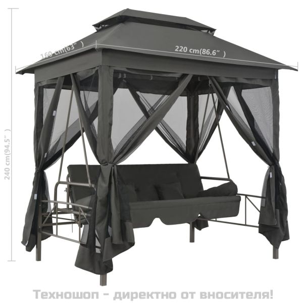 Градинска люлка със сенник, антрацит, 220x160x240 см, стомана