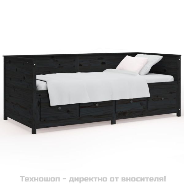 Дневно легло, Черен 75x190 см борово дърво масив