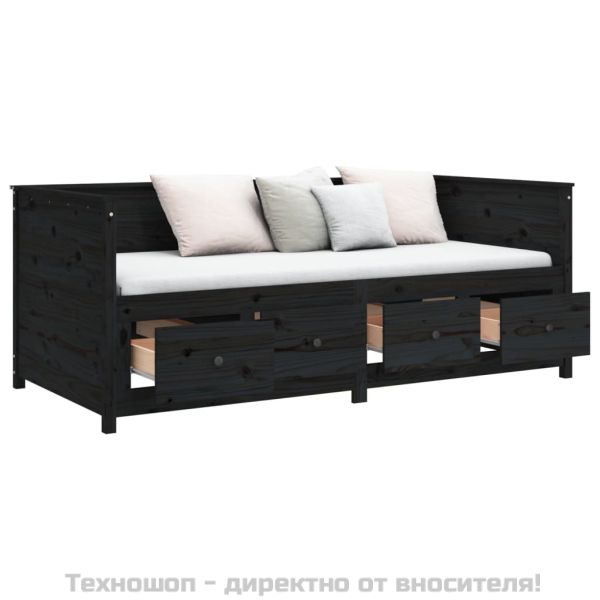 Дневно легло, Черен 75x190 см борово дърво масив