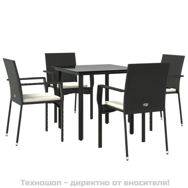 Градински трапезен комплект възглавници 5 части черен полиратан