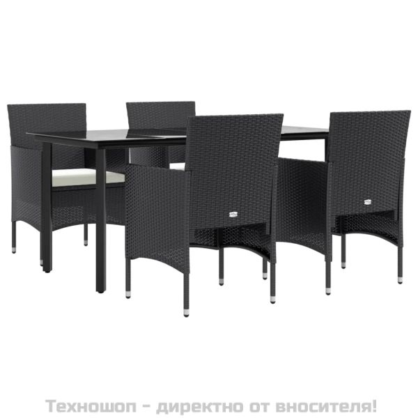 Градински трапезен комплект от 5 части с възглавници черен