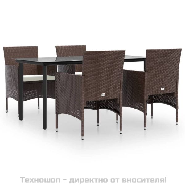 Градински трапезен комплект с възглавници 5 части, кафяво/черно