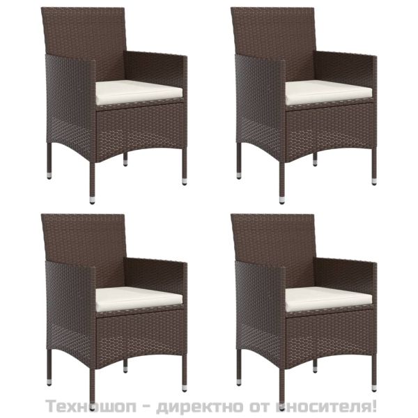 Градински трапезен комплект с възглавници 5 части, кафяво/черно