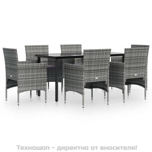 Градински трапезен комплект с възглавници 7 части сиво и черно