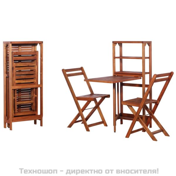 Сгъваем бистро комплект от 3 части, масивно акациево дърво