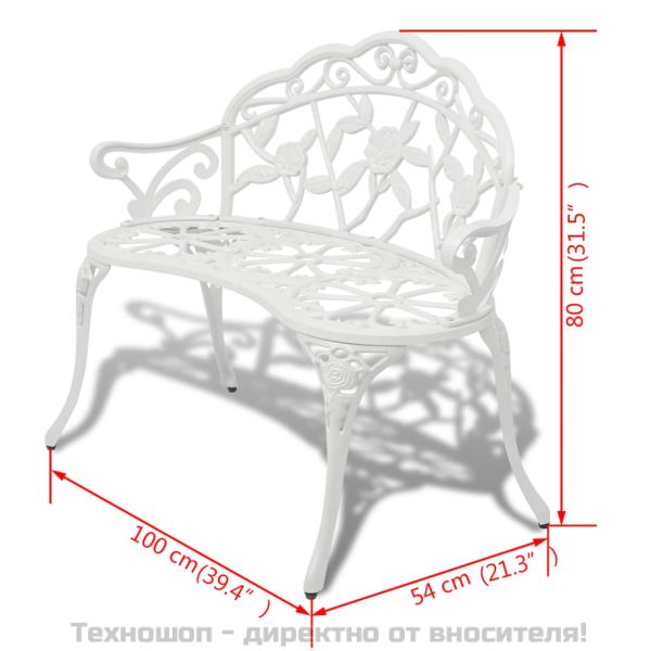 Градинска пейка, 100 см, лят алуминий, бяла