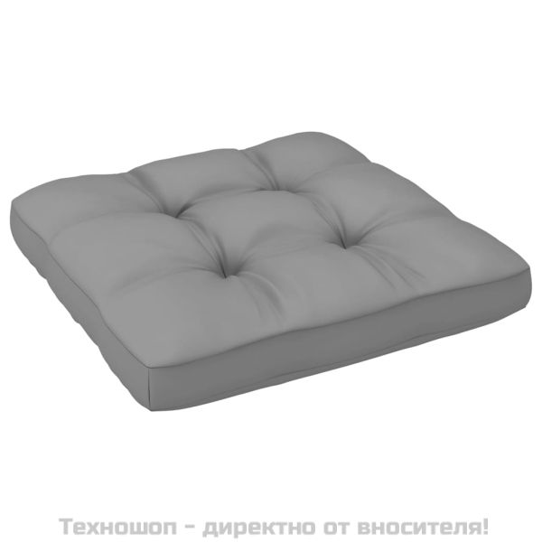 Градински ъглов диван със сиви възглавници, борово дърво масив