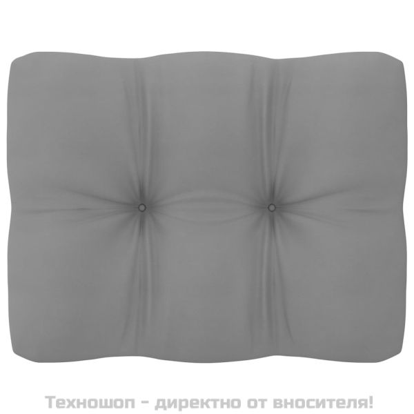 Градински ъглов диван със сиви възглавници, борово дърво масив