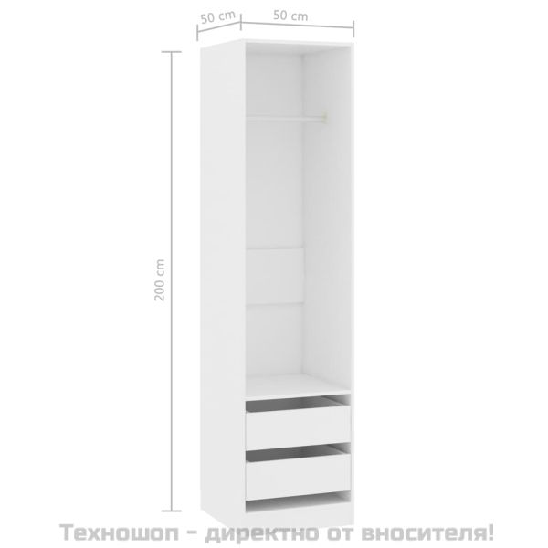 Гардероб с чекмеджета, бял, 50x50x200 см, ПДЧ