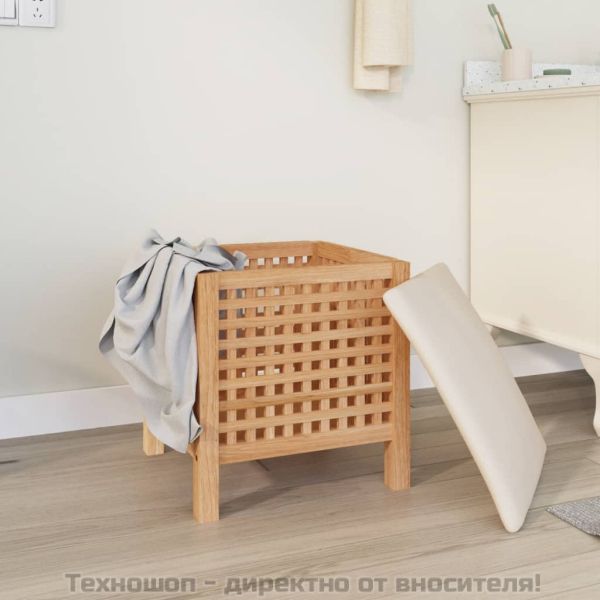 Табуретка за баня, 48x47,5x52 см, орехово дърво масив