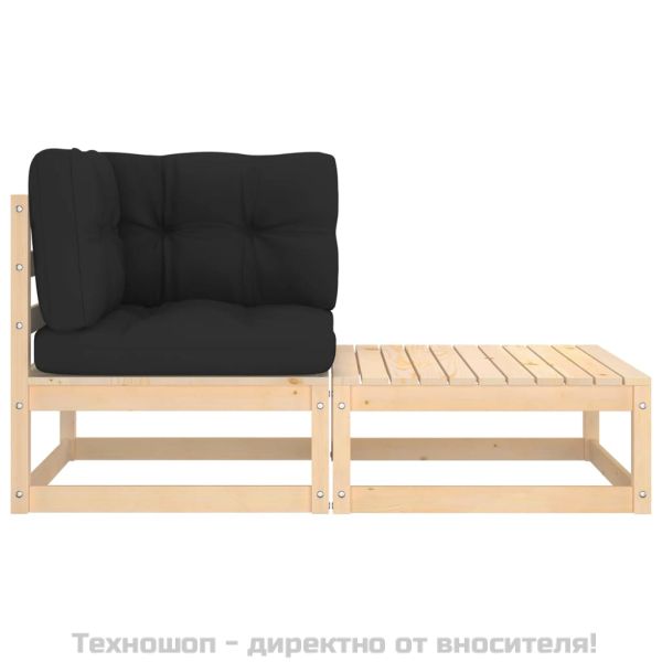 Градински комплект с възглавници, 2 части, борово дърво масив