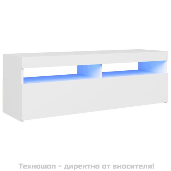 ТВ шкаф с LED осветление, бял, 120x35x40 см