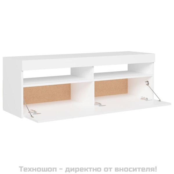 ТВ шкаф с LED осветление, бял, 120x35x40 см