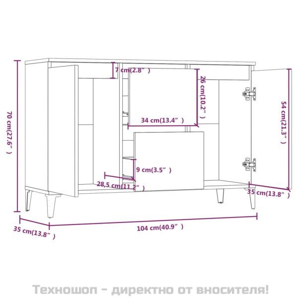 Сайдборд, опушен дъб, 102x35x70 см, инженерно дърво