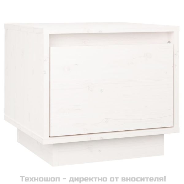 Нощно шкафче, бяло, 35x34x32 см, борово дърво масив