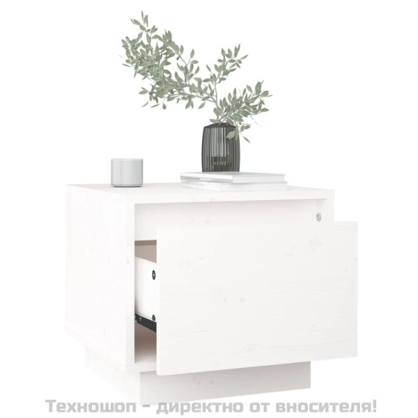 Нощно шкафче, бяло, 35x34x32 см, борово дърво масив