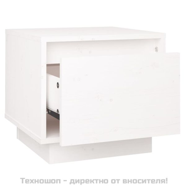 Нощно шкафче, бяло, 35x34x32 см, борово дърво масив