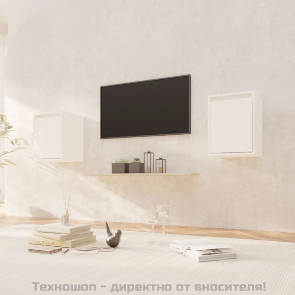 Стенни шкафове, 2 бр, бели, 30x30x40 см, бор масив