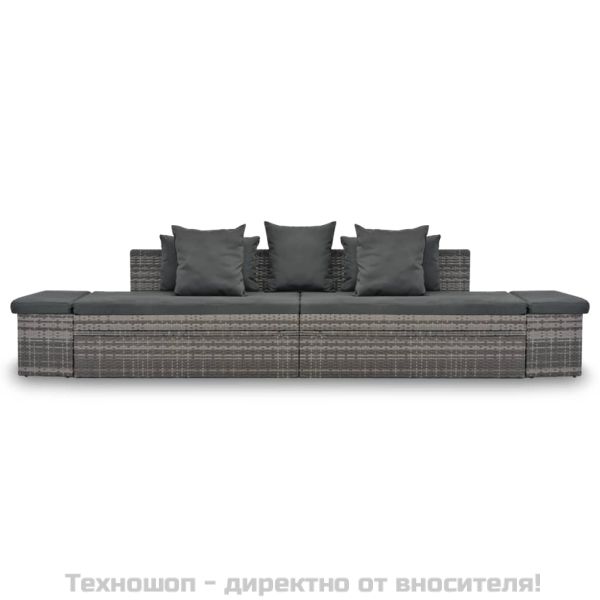 Градински комплект с възглавници, 4 части, сив полиратан