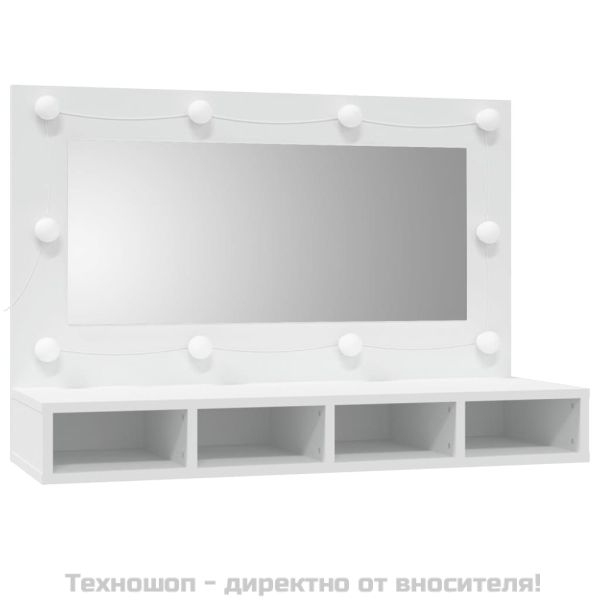 Огледален шкаф с LED, бял, 90x31,5x62 см