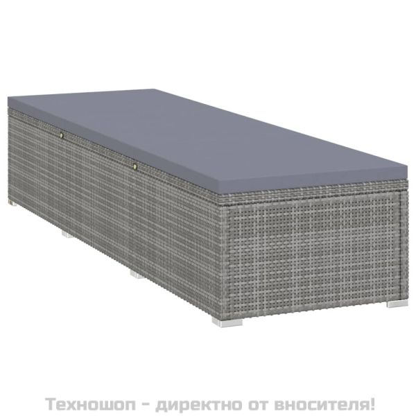 Шезлонг с шалте, полиратан, сив