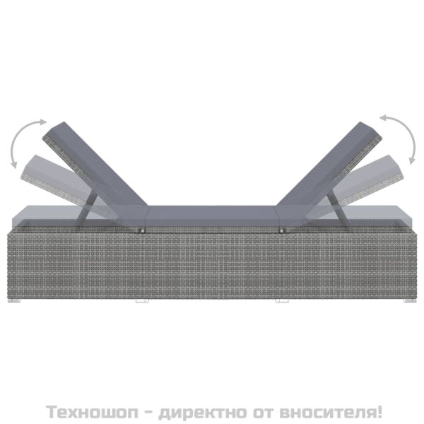 Шезлонг с шалте, полиратан, сив