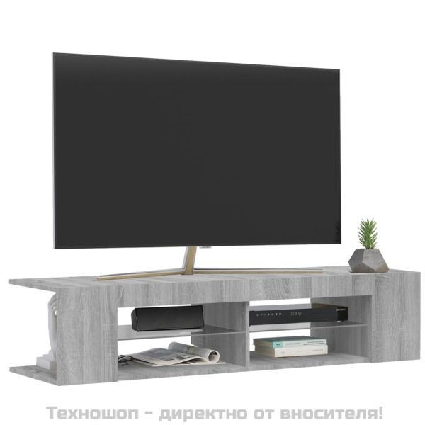 ТВ шкаф с LED осветление, сив сонома, 135x39x30 см