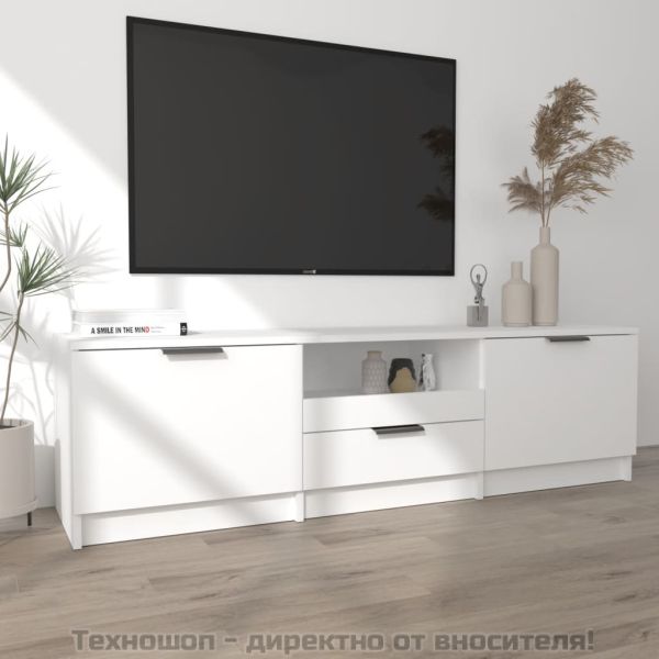 ТВ шкаф, бял, 140x35x40 см, инженерно дърво