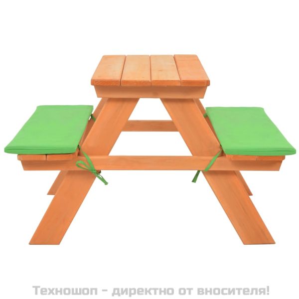 Детска маса за пикник с пейки, 89x79x50 см, ела масив