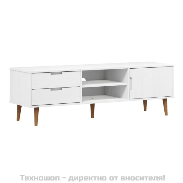 ТВ шкаф MOLDE, бял, 158x40x49 см, борово дърво масив
