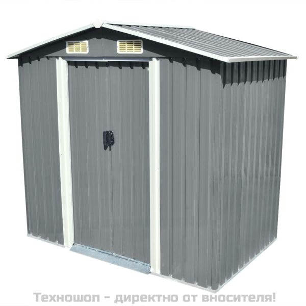 Градинска барака за съхранение, сива, метал, 204x132x186 см