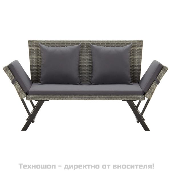 Градинска пейка с възглавници, 176 см, сива, полиратан