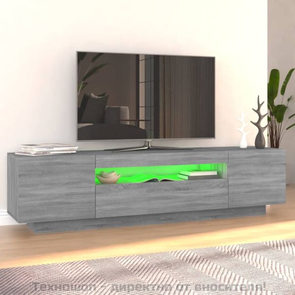 ТВ шкаф с LED осветление, сив сонома, 160x35x40 см