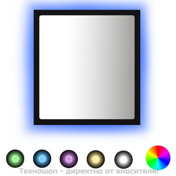 LED огледало за баня, черно, 40x8,5x37 см, акрил