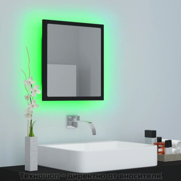 LED огледало за баня, черно, 40x8,5x37 см, акрил