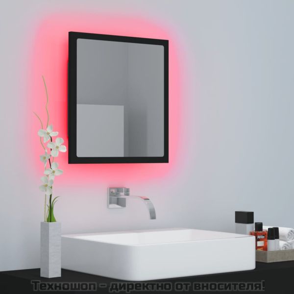 LED огледало за баня, черно, 40x8,5x37 см, акрил
