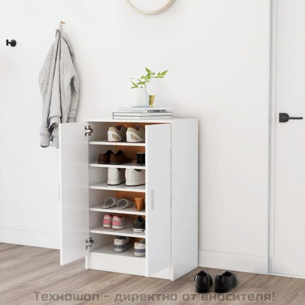 Шкаф за обувки, бял, 60x35x92 см, инженерно дърво