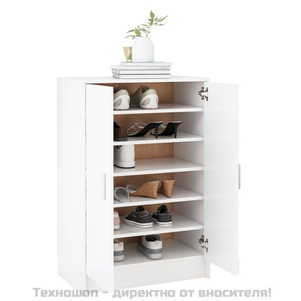 Шкаф за обувки, бял, 60x35x92 см, инженерно дърво