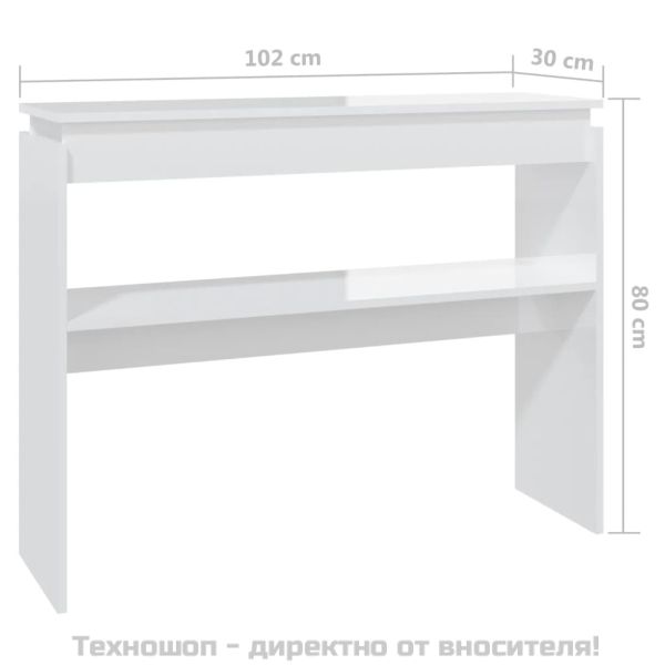 Конзолна маса, бял гланц, 102x30x80 см, инженерно дърво