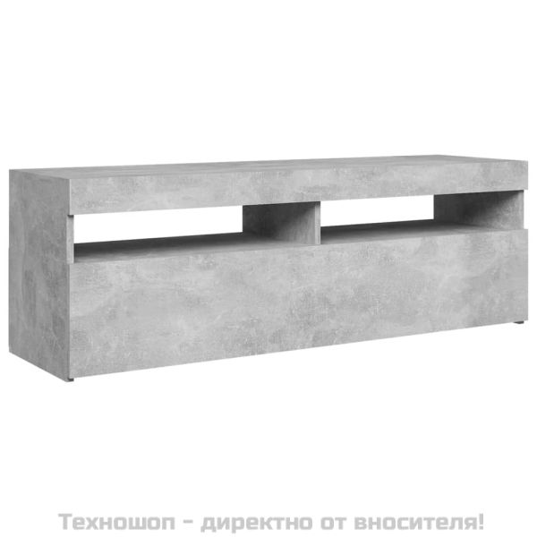 ТВ шкаф с LED осветление, бетонно сив, 120x35x40 см
