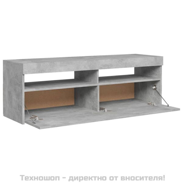 ТВ шкаф с LED осветление, бетонно сив, 120x35x40 см