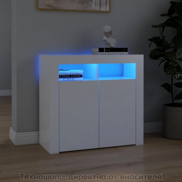 Сайдборд с LED светлини, бял, 80x35x75 см