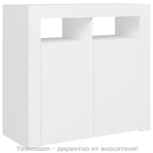 Сайдборд с LED светлини, бял, 80x35x75 см