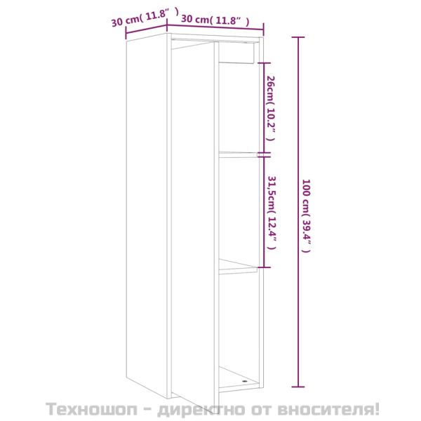 Стенен шкаф, бял, 30x30x100 см, бор масив