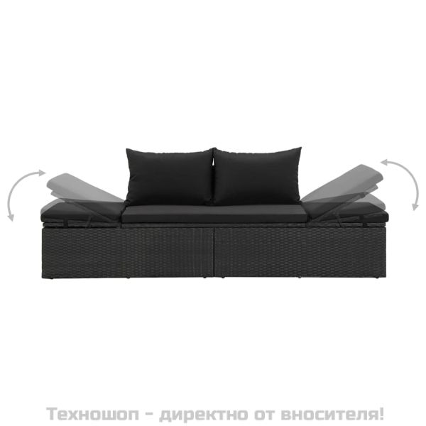 Градинско легло с възглавници, полиратан, черно