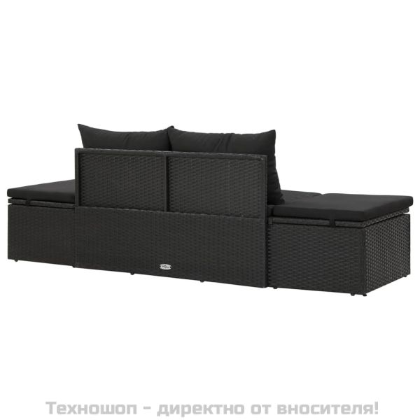 Градинско легло с възглавници, полиратан, черно
